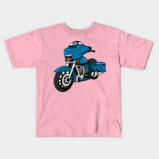 Cute happy blue motorcycle cartoon Kids T-Shirt